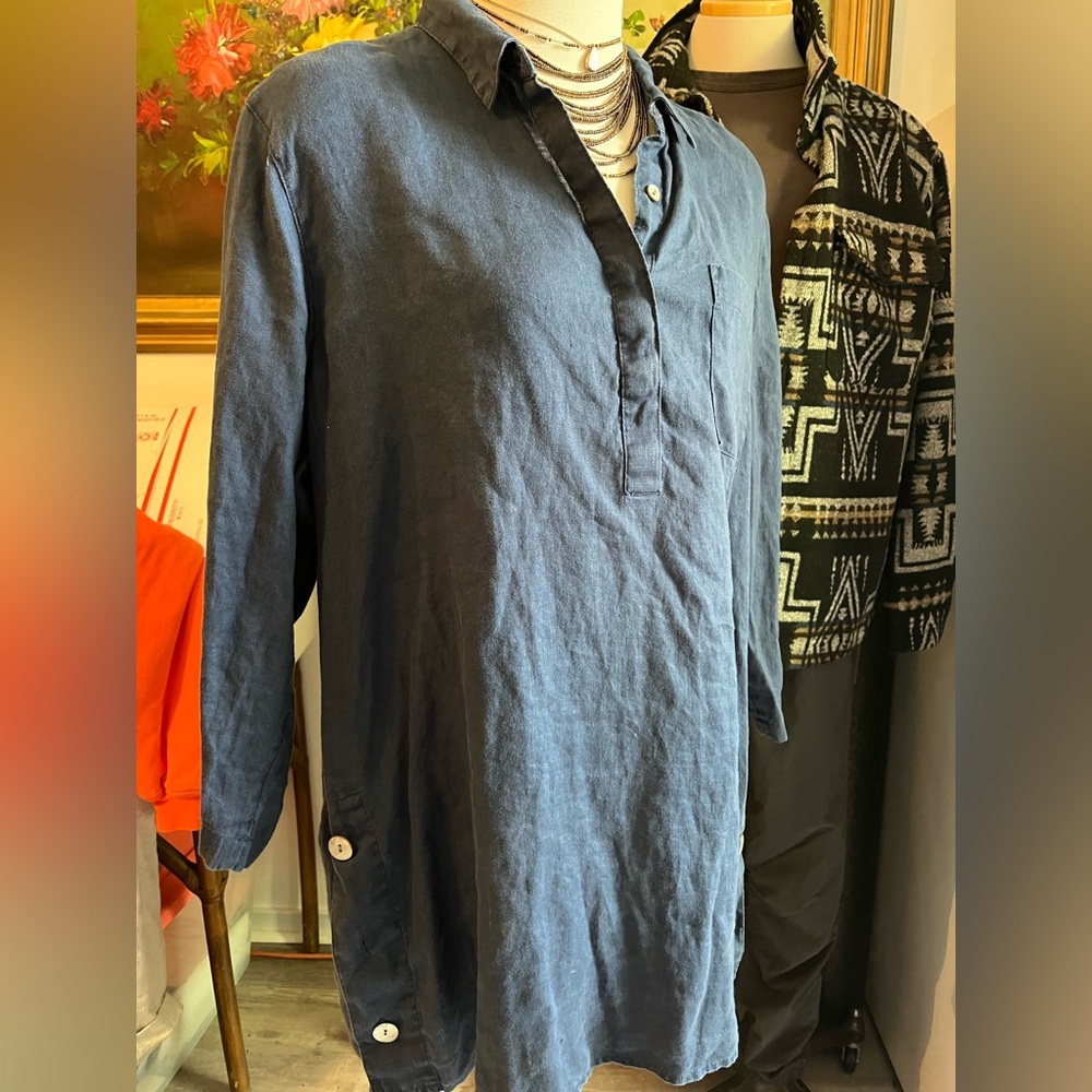 J.Jill linen Navy Blue Button-Down Tunic - Picture 6 of 8
